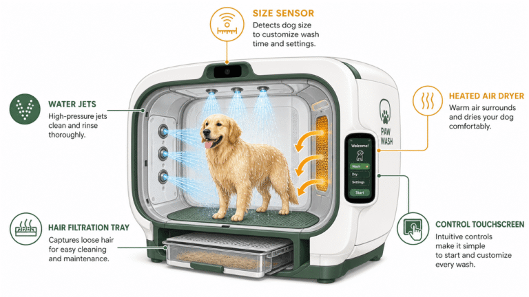 future AI automatic robotic dog wash machine