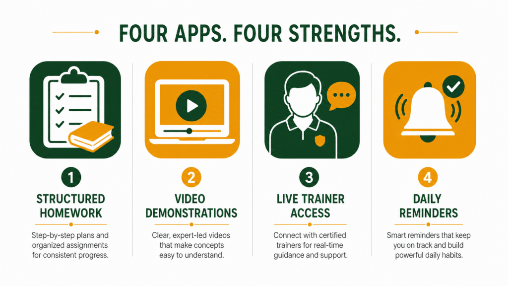 AI dog training apps review comparison infographic showing four app types