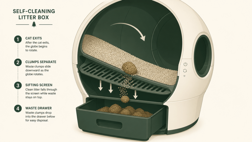 Litter that doesn't stick to Litter-Robot sliding cleanly through the sifting screen.
