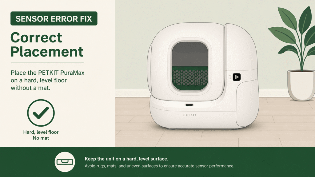PETKIT PuraMax sensor error fix: correct level placement without an added floor mat.