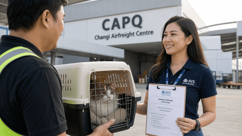 Flying with pets to Singapore: illustrated comparison of cabin versus cargo airline options.
