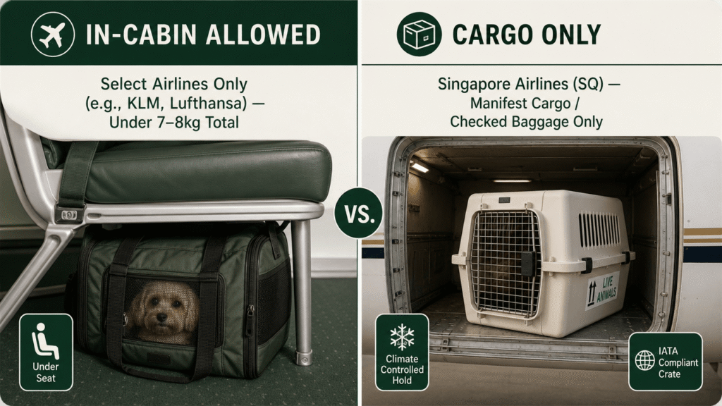 flying with pets to Singapore on approved airlines